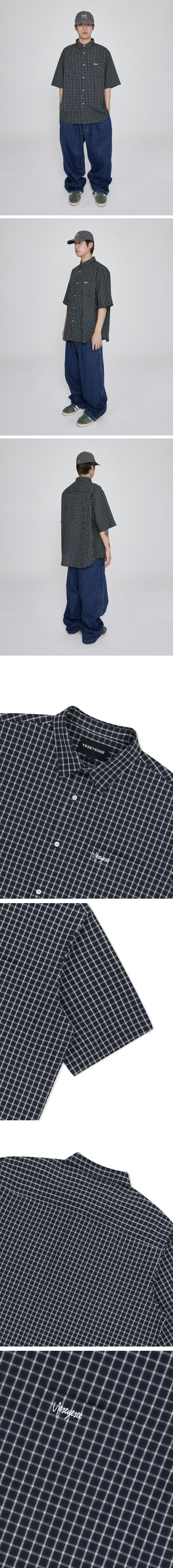 MUSINSA | YESEYESEE Y.E.S Short Sleeve Check Shirt Navy