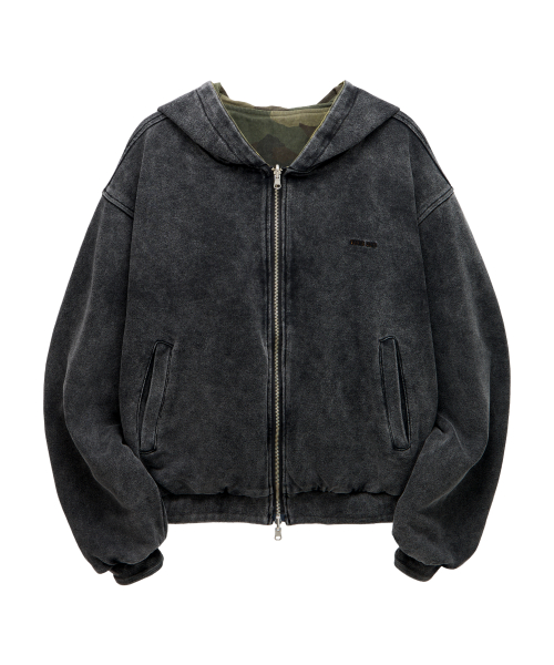 Двустороннее худи на молнии (Washed Black)