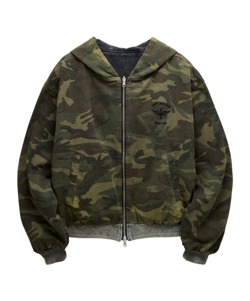 Двустороннее худи на молнии (Washed Black)