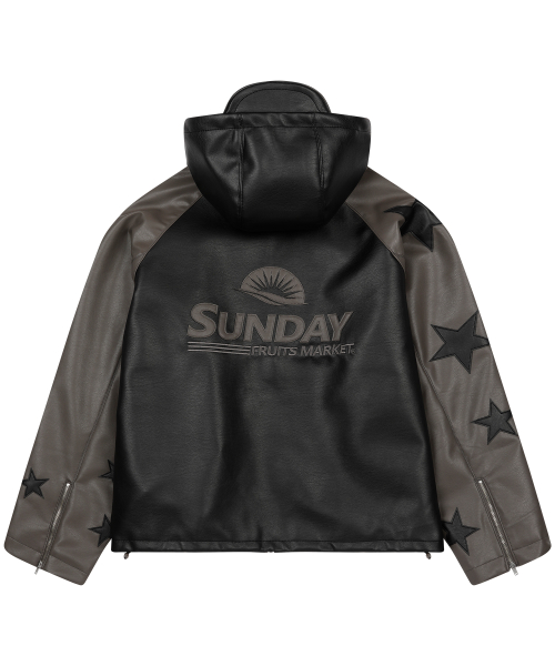 STAR FAUX LEATHER JACKET BLACK