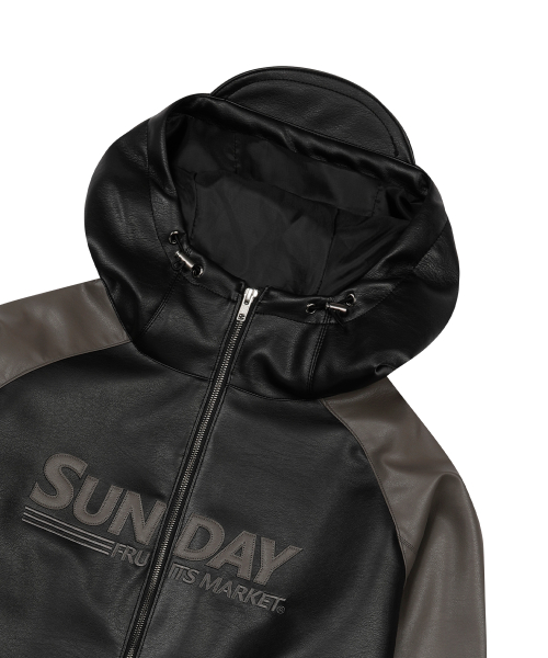 STAR FAUX LEATHER JACKET BLACK