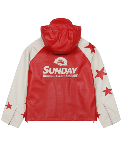 STAR FAUX LEATHER JACKET RED