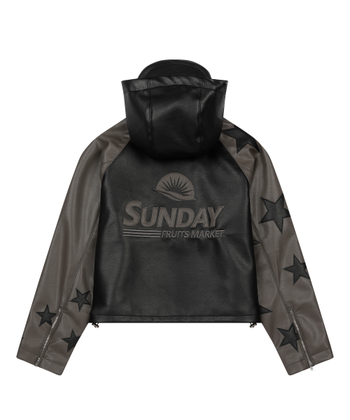 W) STAR FAUX LEATHER JACKET BLACK