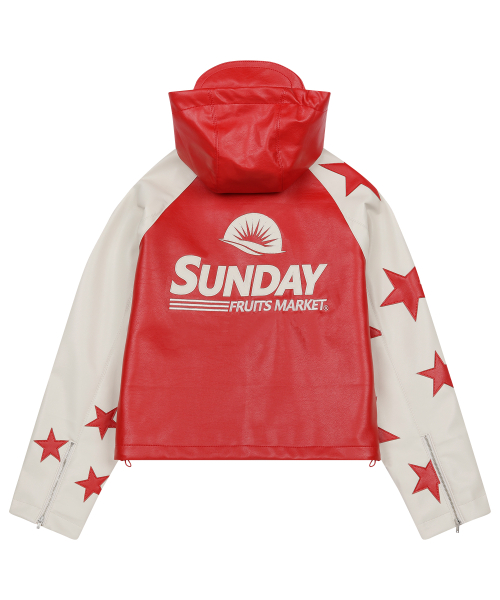 W) STAR FAUX LEATHER JACKET RED
