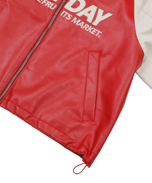 W) STAR FAUX LEATHER JACKET RED