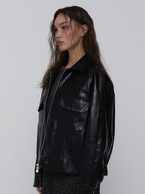 Leather Bomber Jacket_Black