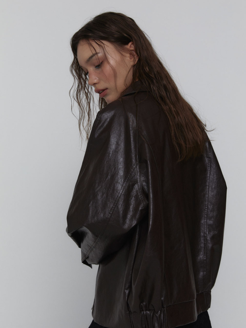Leather Bomber Jacket_Brown