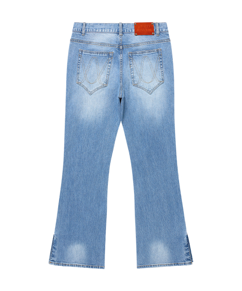 Sleek zipper detail boots cut деним pants mid blue