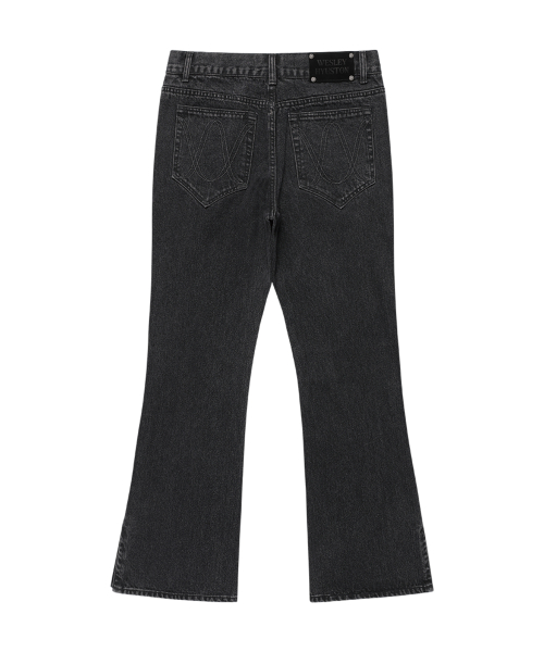 Sleek zipper detail boots cut деним pants black