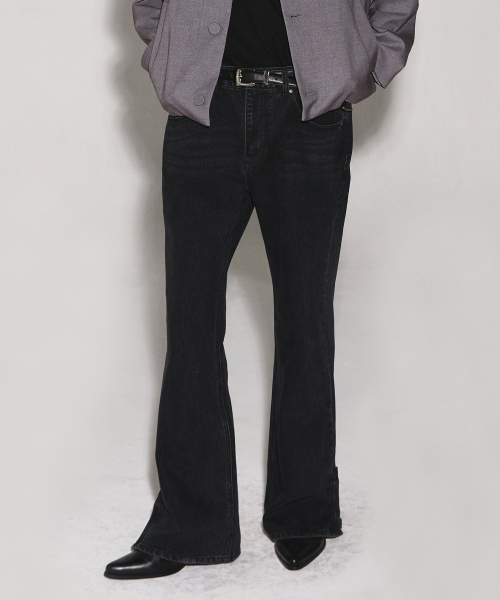 Sleek zipper detail boots cut деним pants black