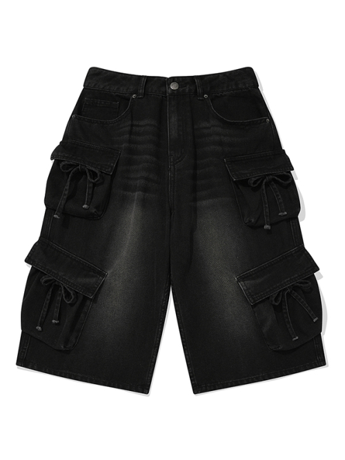 Джинсовые шорты-бермуды карго (Black)