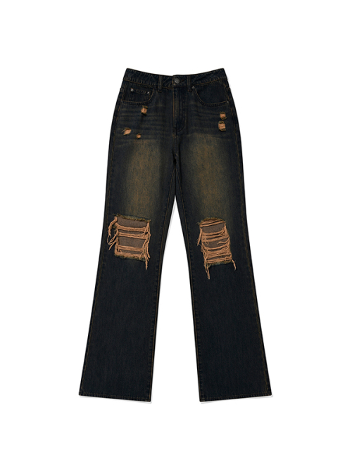 Рваные джинсы клеш [Navy]
