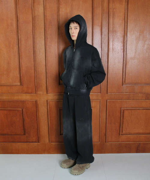 FORCE WASHED HOODIE ZIP-UP CROPFIT BK