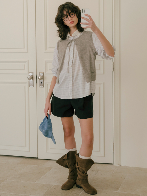 Double buckle хлопок shorts_Black