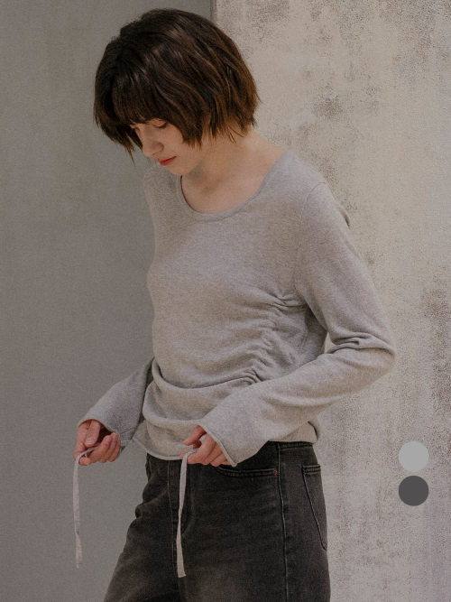 String round shirring knit_2color