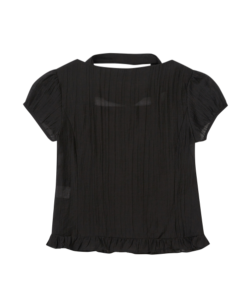 Ribbon Tie Square Neck Blouse Black thumbnail 3
