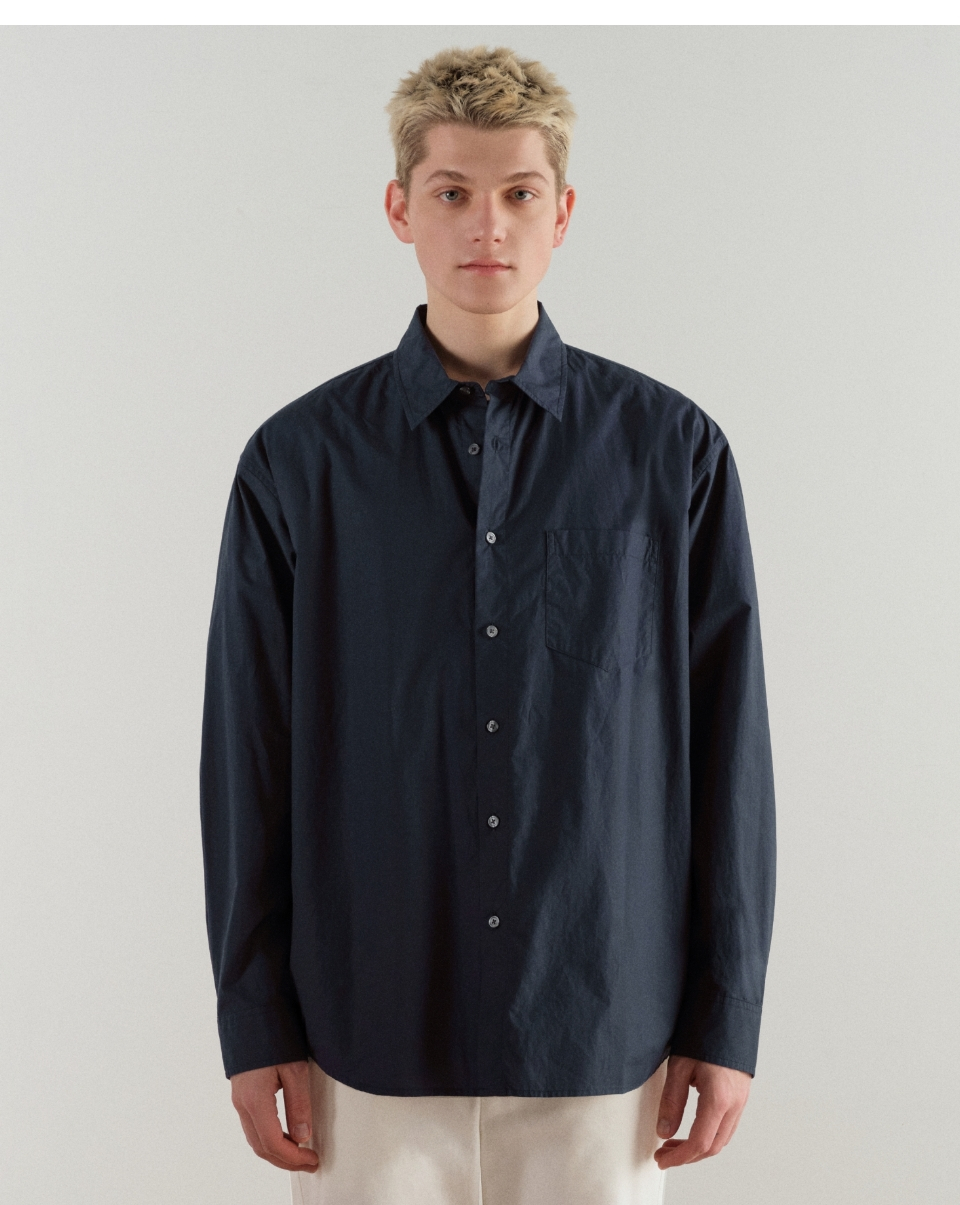 MUSINSA | MUSINSA STANDARD Relaxed Soft Poplin Shirt [Navy]