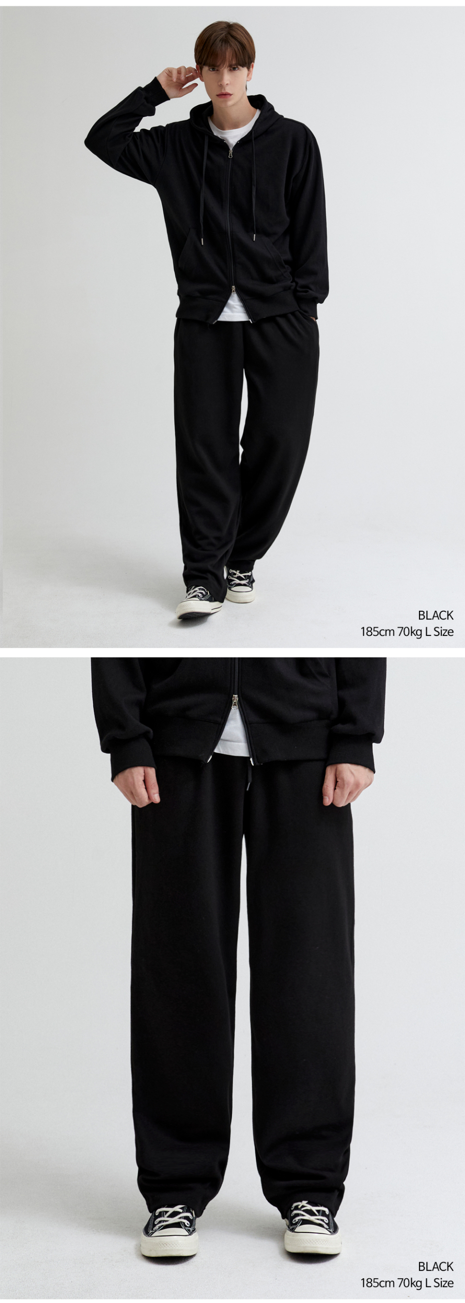 블랙일자 세미 와이드 팬츠를 입은 남자사진