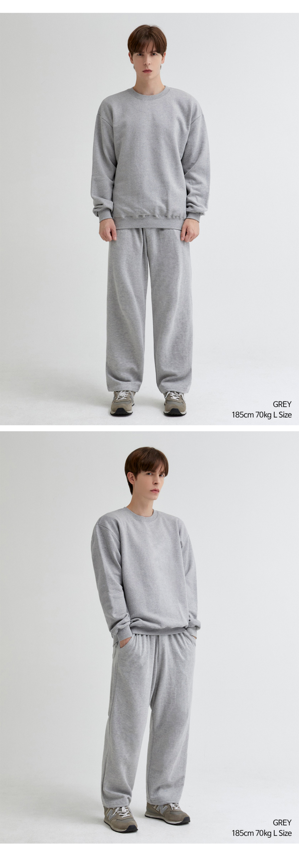 그레이일자 세미 와이드 팬츠를 입은 남자사진