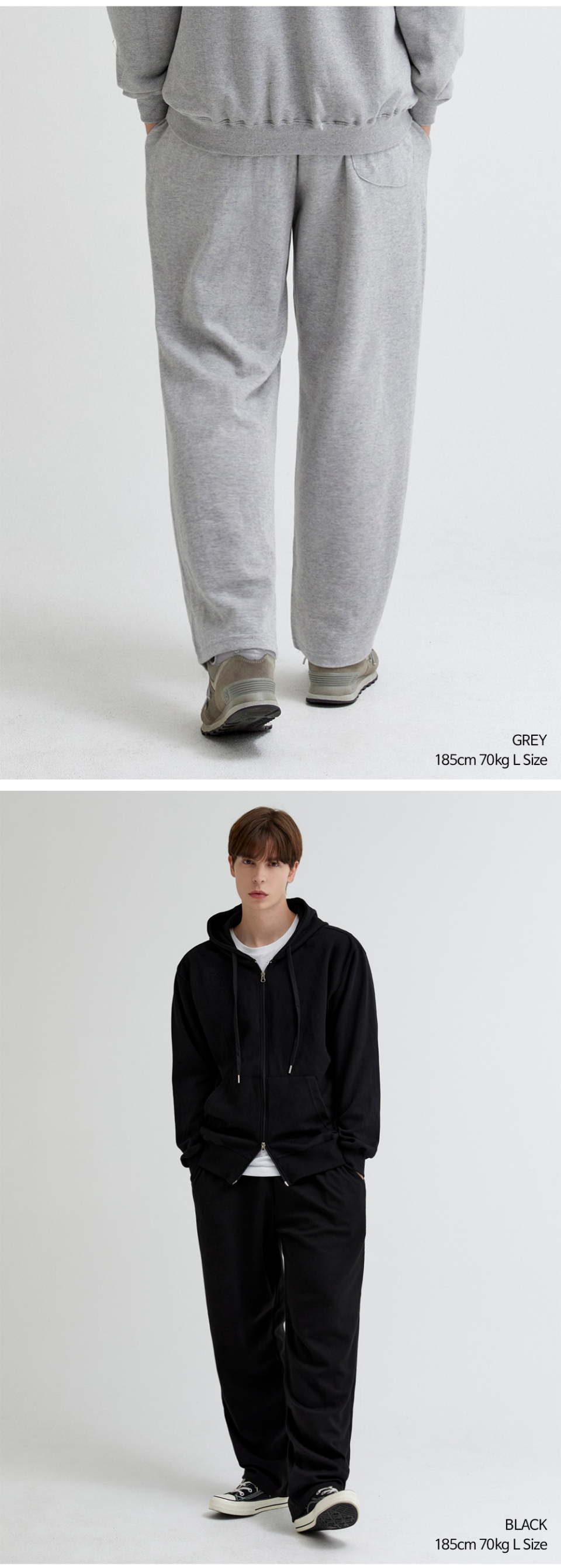 그레이일자 세미 와이드 팬츠를 입은 남자사진,블랙일자 세미 와이드 팬츠를 입은 남자사진