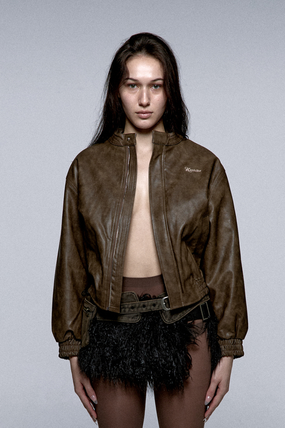 【Kashiko】24fw Yantra Faux Leather jacket レザージャケット KASHIKO] Yantra Faux Leather jacket Brown – SellerWork
