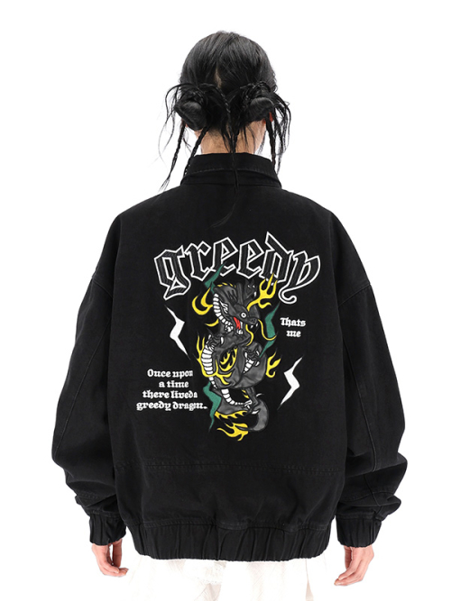 Джинсовый бомбер Grid Dragon (Denim Black)