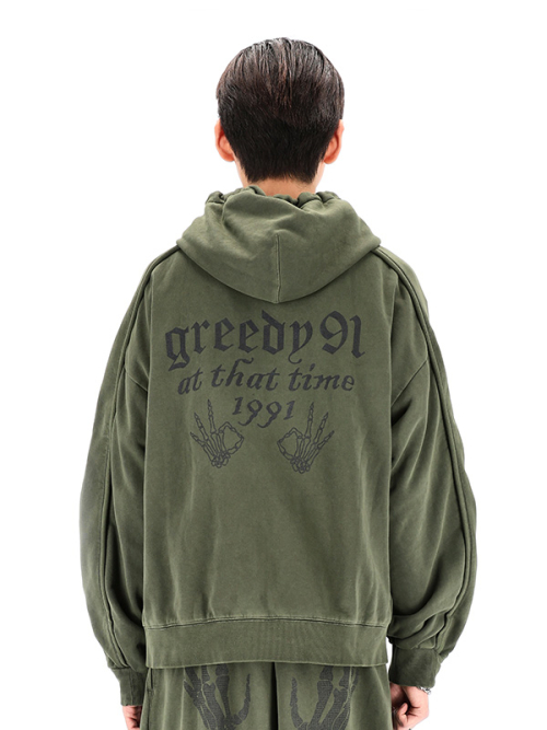 Оверсайз зип-худи с логотипом окраса Garment Dye (Shadow Khaki)