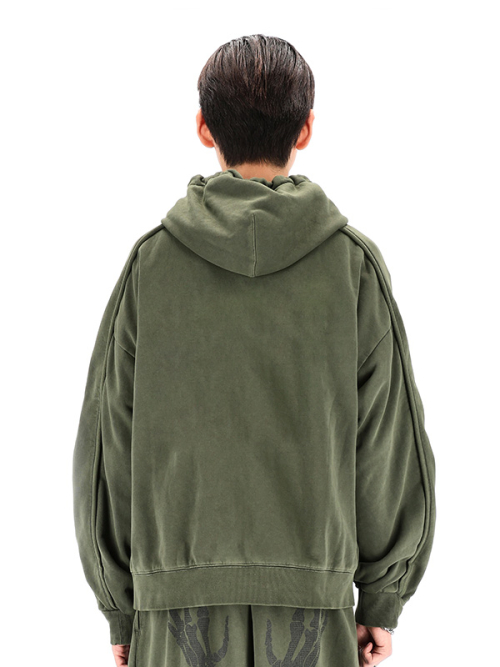 Оверфит худи на молнии с окрасом Garment Dyeing (Shadow Khaki)