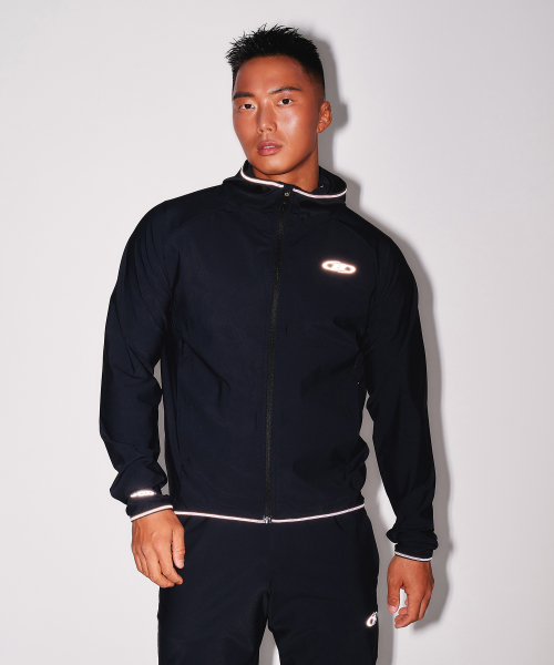 REFLECTIVE BRN TRICOT ZIP-UP HOODIE [BLACK]
