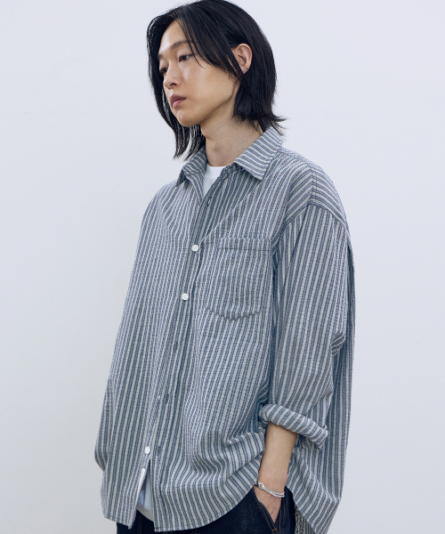 Seersucker Stripe Shirt - Navy thumbnail 7