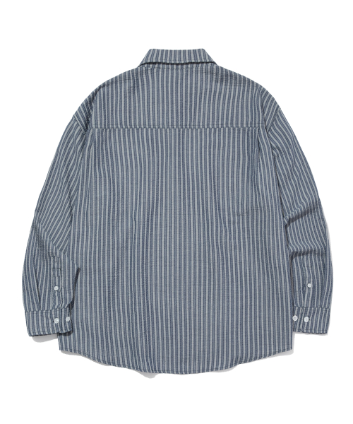 Seersucker Stripe Shirt-Navy