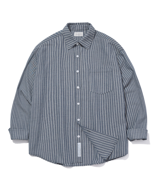 Seersucker Stripe Shirt-Navy