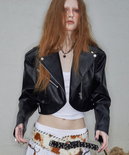 Curved Crop Rider Jacket (BLACK)