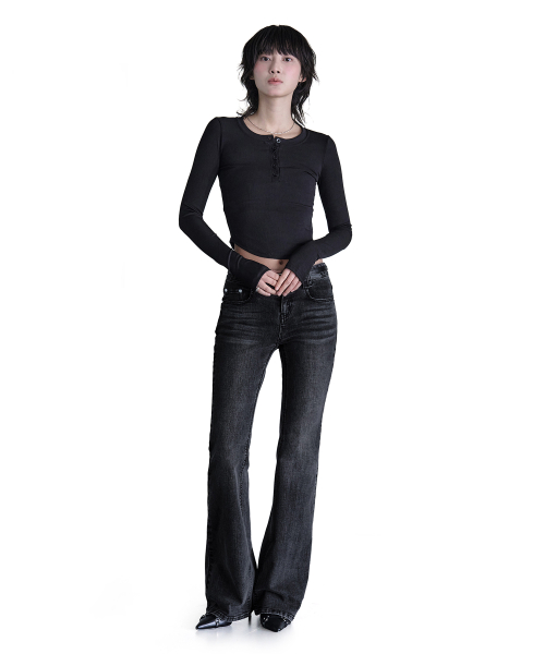 Signature Slim Low Rise Flared Jeans DCWPT006BlackB