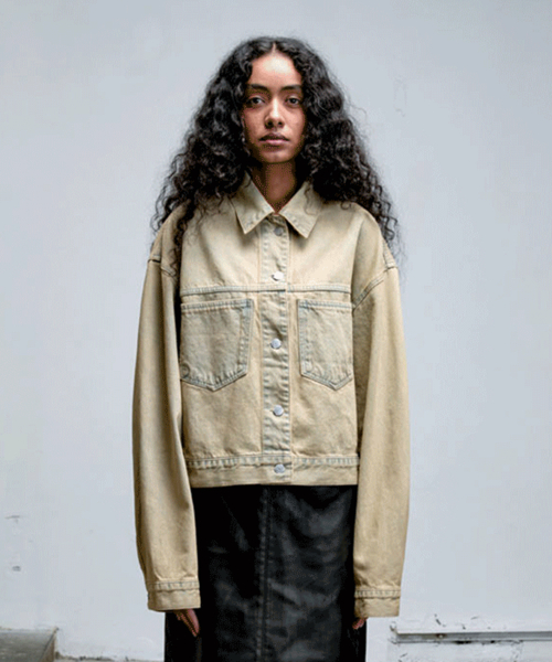 Washed Denim Crop Jacket Beige