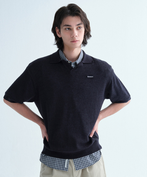 Трикотажный полувер с открытым воротником Dark Navy