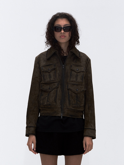Suede Pocket Rider Jacket Khaki