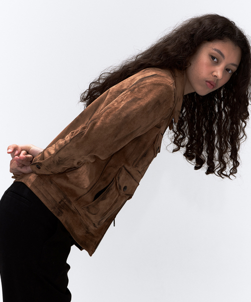 Suede Pocket Rider Jacket Camel