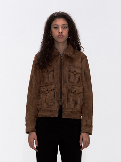 Suede Pocket Rider Jacket Camel