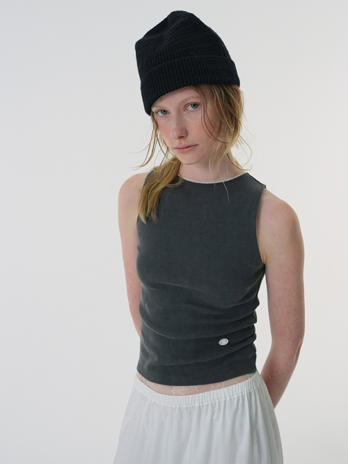 Топ с кружевом и эффектом варки - Charcoal Black