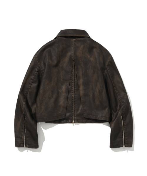Slit Vintage Wash Leather Jacket Brown