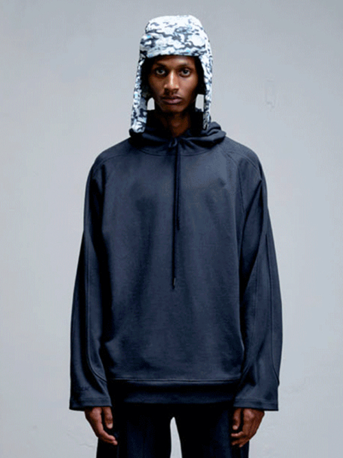 Ribbed Detail Sweat Hoodie Navy