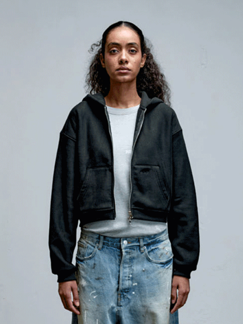 Oversized Sweat Hoodie Zip-Up Black