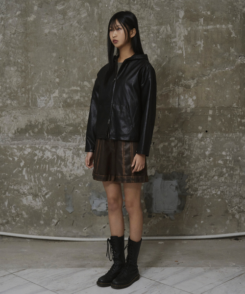 Oversized Leather Hoodie Jumper Black