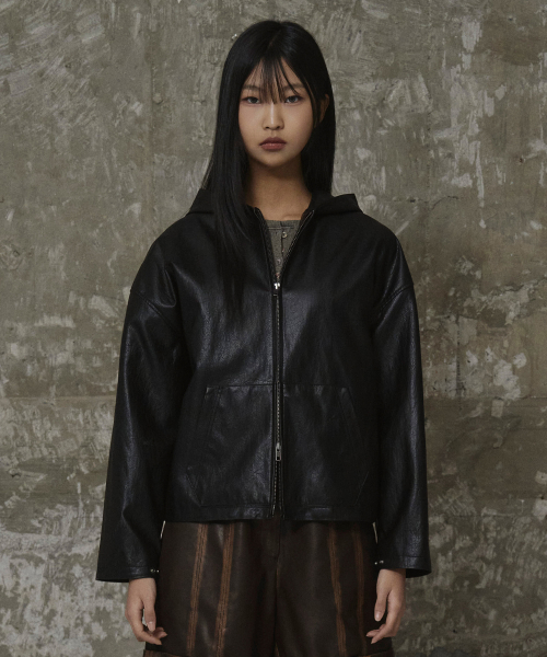 Oversized Leather Hoodie Jumper Black
