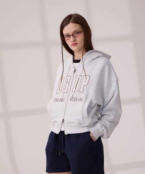Кроп-зип-худи DGDP с аппликацией, White Melange