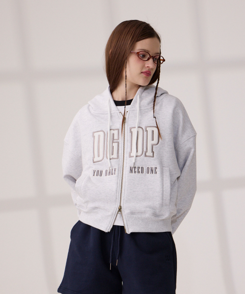 Кроп-зип-худи DGDP с аппликацией, White Melange