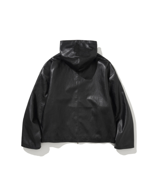 Men Oversized Leather Hoodie Jumper Black