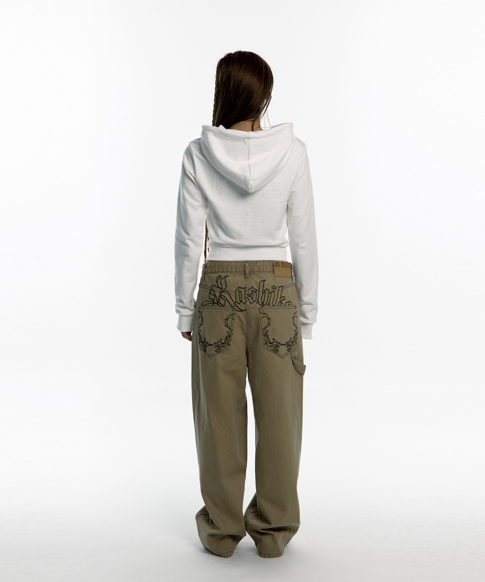 MUSINSA | KASHIKO Embroidered Washing Denim Pants Beige