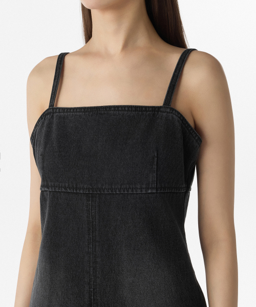 Womens Denim Strap Mini Dress [Washed Black] thumbnail 5